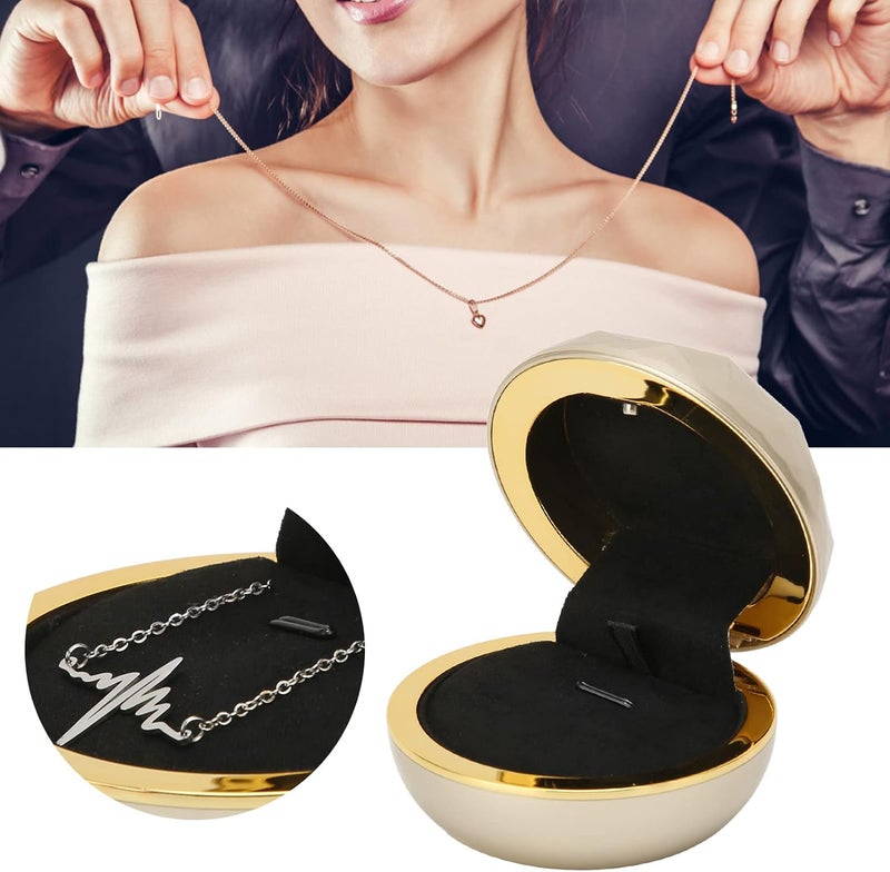 woobles Velvet Necklace Pendant Box,LED Light Pendant Necklace Gift Box,Exquisite Ring Gift Box Portable Jewelry Storage Display Case with Light for Marriage Proposal,Necklace Case & Organizer`(Gold) - Image 2